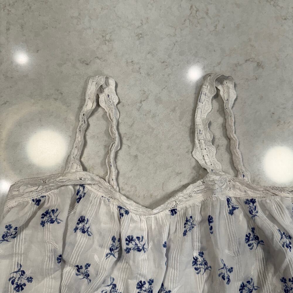 Joie White & Blue Floral Cotton Tank Women's Medium Lace Cottagecore Coastal - Picture 8 of 11
